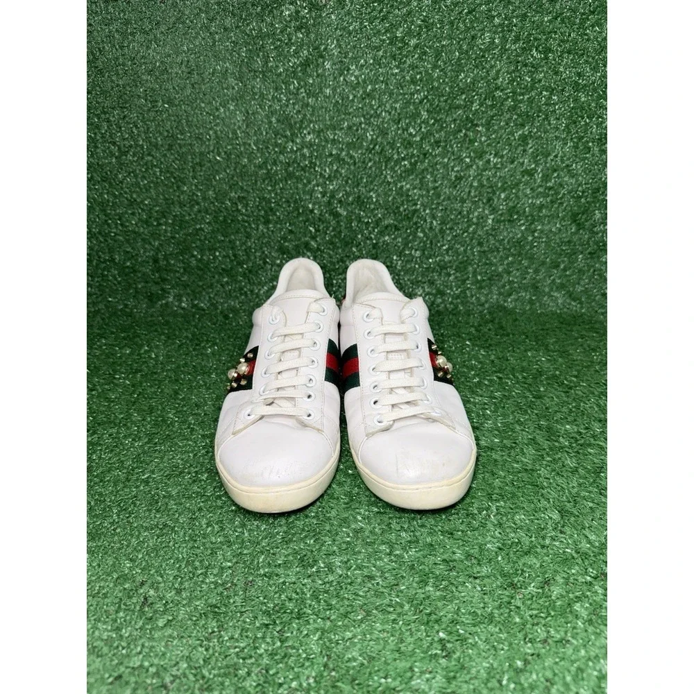 Gucci Ace Trainers Pearl Studded Web White Leather Shoes Womens Size 9 US 39 EU